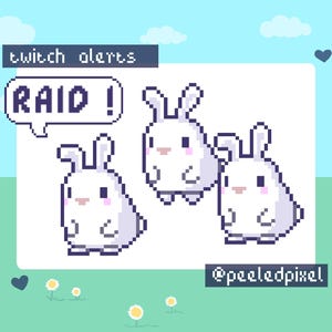 Bunny Twitch Raid Alert Pack | Cute Animated Pixel Bunny Bundle | Stream Animal Raid Overlay Assets | 3x Alerts