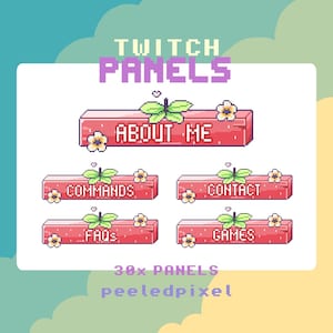 Strawberry Twitch Panels For Streamers - Instant Download/Ready to Use PNG (transparent)