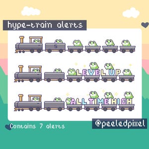 Frog Hype Train Alert Pack | Cute Animated Pixel Frog Bundle | Stream Animal Raid Overlay Assets | 7x Alerts”