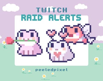 Twitch Raid-waarschuwingspakket Valentines Frog | Geanimeerde Pixel Frog-bundel | Overlay-items | 3x waarschuwingen