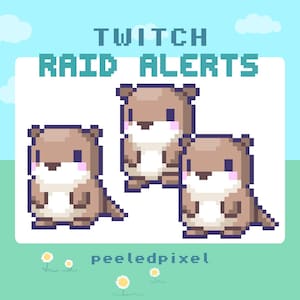 Otter Twitch Raid Alert Pack | Cute Animated Pixel Otter Bundle | Stream Animal Raid Overlay Assets | 3x Alerts