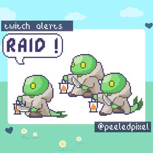 Tonberry Twitch Raid Alert Pack | Cute Animated Pixel Tonberry Bundle | Stream Animal Raid Overlay Assets | 3x Alerts