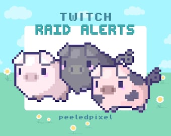 Pig Twitch Raid Alert-pakket | Bundel met geanimeerde pixelvarkens | Overlay-items Animal Raid streamen | 3x waarschuwingen
