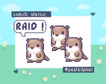 Otter Twitch Raid Alert Pack | Cute Animated Pixel Otter Bundle | Stream Animal Raid Overlay Assets | 3x Alerts
