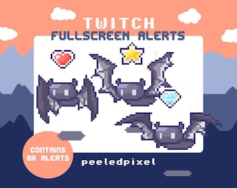Bat Fullscreen Alert Pack | Animated Pixel Bat Bundle | Stream Animal Overlay Assets | 8x Alerts
