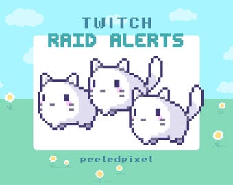 Pacote de Alertas de Ataque de Gatos no Twitch | Pacote Fofo de Gatos Animados em Pixel Art | Recursos de Sobreposição para Ataques de Animais em Streams | 3 Alertas