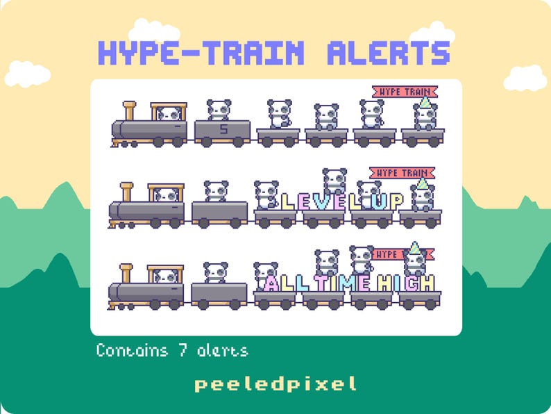 Alertes animées Pixel Panda Hype Train : superposition de flux Twitch (7 fichiers .WEBM) (guide PDF inclus) image 8