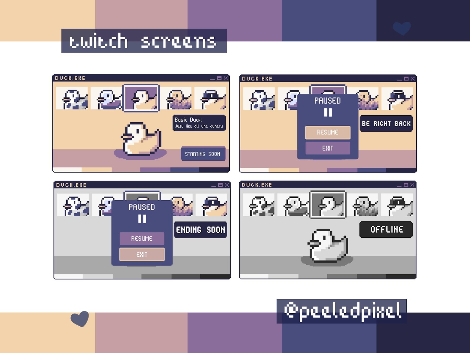 Duck Twitch Screen Pack | Cute Animated Pixel Duck Screens | 4x Screens ...