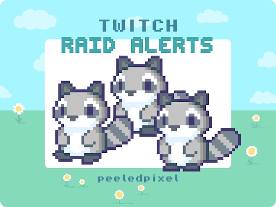 Raccoon Twitch Raid Alert Pack | Cute Animated Pixel Raccoon Bundle | Stream Animal Raid Overlay Assets | 3x Alerts