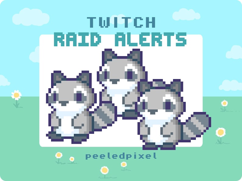 Waschbär Twitch Raid Alarm Paket | Animierter Waschbär als Bundle | Tier Raid Overlay Objekte | 3x Alarme Bild 1