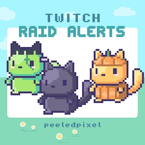 ハロウィン猫Twitchレイドアラートパック | キュートなアニメーションピクセル猫バンドル | ストリーミングアニマルレイドオーバーレイアセット | アラート3倍