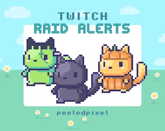 Pacote de Alerta de Ataque de Gato de Halloween no Twitch | Pacote de Gatos Pixelados Fofos | Recursos de Sobreposição de Ataque de Animais para Transmissão | Alertas 3x