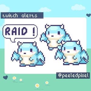 Animated Pixel Dragon Twitch Raid Alerts: Stream Overlay Assets (3x .WEBM Files + PDF Guide)