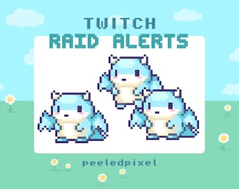 Animated Pixel Dragon Twitch Raid Alerts: Stream Overlay Assets (3x .WEBM Files + PDF Guide)