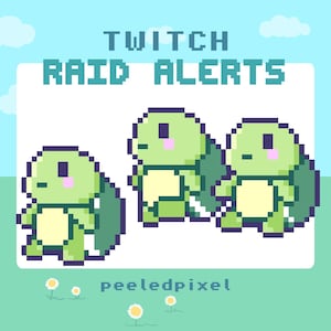 Alerte au raid Twitch Turtle | Joli lot animé pixel tortue | Stream Animal Raid Overlay Assets | 3x alertes