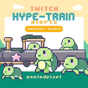 Animated Pixel Turtle Hype Train Alerts: Twitch Stream Overlay (7x .WEBM Files)(PDF Guide included)