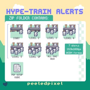 Alertes animées Pixel Panda Hype Train : superposition de flux Twitch (7 fichiers .WEBM) (guide PDF inclus) image 2