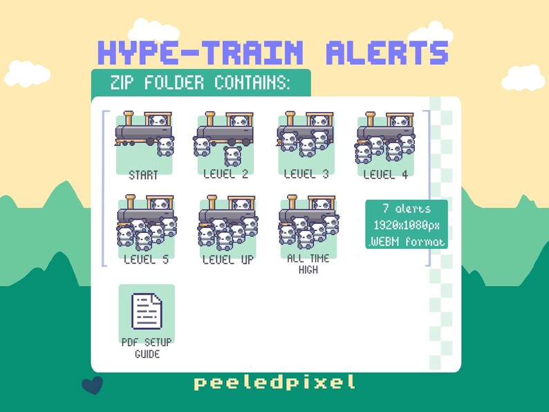 Alertes animées Pixel Panda Hype Train : superposition de flux Twitch (7 fichiers .WEBM) (guide PDF inclus) image 2