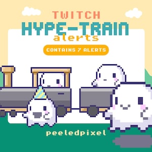 Paquete de alertas de Ghost Hype Train / Paquete de fantasmas animados de píxeles adorables / Recursos de superposición de animales en streaming / 7 alertas
