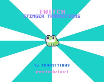 3x schattige geanimeerde kikker Twitch Stinger-overgangspakket: schattige pixelart-animatiestream instellen, OBS