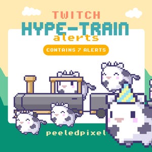 Cow Hype Train Alert Pack | Animated Pixel Cow Bundle | Stream Animal Overlay Assets | 7x Alerts