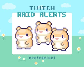 Geanimeerde Pixel Hamster Twitch Raid-waarschuwingen: stream-overlay (3x .WEBM-bestanden) (pdf-gids inbegrepen)