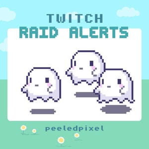 Ghost Twitch Raid-waarschuwingspakket | Bundel met schattige geanimeerde pixelgeesten | Overlay-items Animal Raid streamen | 4x waarschuwingen
