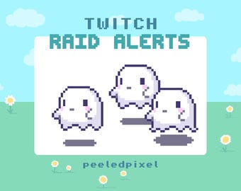 Geist Twitch Raid Alarm Paket | Niedliches Animiertes Pixel Geist Bündel | Tier Raid Overlay Objekte | 4x Alarme