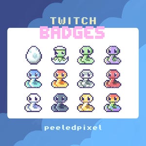 Insignias de serpiente (píxel) para Twitch/Discord / Insignias de bit / Insignias de suscripción de Twitch / Insignias de transmisión / Roles de Discord