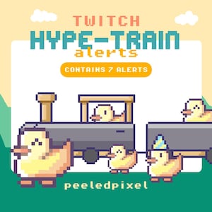 Paquete de alertas de tren Duck Hype / Paquete de patos animados de píxeles adorables / Recursos de superposición de animales en streaming / 7 alertas