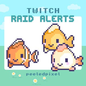 Animated Pixel Fish Twitch Raid Alerts: Stream Overlay Bundle (3x .WEBM Files)