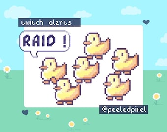 Duck Twitch Raid Alert Pack | Cute Animated Pixel Duck Bundle | Stream Animal Raid Overlay Assets | 4x Alerts