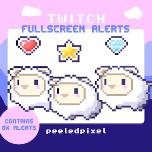 Sheep Fullscreen Alert Pack | Animated Pixel Sheep Bundle | Stream Animal Overlay Assets | 8x Alerts