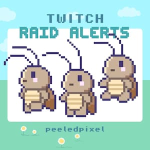 Cockroach Twitch Raid Alert Pack | Cute Animated Pixel Cockroach Bundle | Stream Animal Raid Overlay Assets | 3x Alerts
