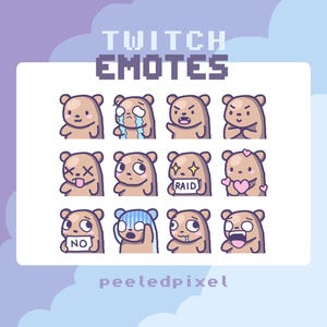 12 emoticonos de oso para Twitch y Discord / Pack de emoticonos de oso para Twitch, Pack de emoticonos para Discord, Paquete de emoticonos de oso / Listo para usar