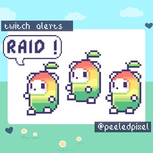 Mango Twitch Raid Alert Pack | Cute Animated Pixel Mango Bundle | Stream Animal Raid Overlay Assets | 4x Alerts
