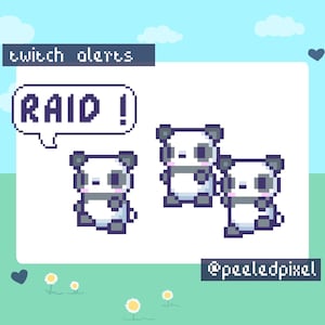 Panda Twitch Raid Alert Pack | Cute Animated Pixel Panda Bundle | Stream Animal Raid Overlay Assets | 3x Alerts