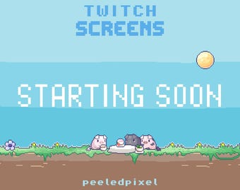 Pig Twitch Screen-pakket | Schattige geanimeerde pixelvarkensschermen | 4 schermen