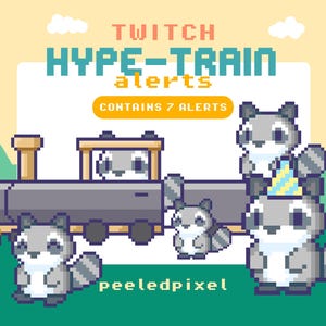 Raccoon Hype Train Alert Pack | Animated Pixel Raccoon Bundle | Stream Animal Overlay Assets | 7x Alerts image 1