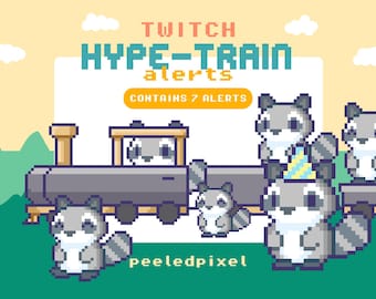 Waarschuwingspakket voor wasbeer-hypetrein | Bundel met geanimeerde pixelwasbeer | Overlay-items van dieren streamen | 7x waarschuwingen