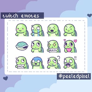 Turtle Emotes x 12 for Twitch & Discord Emote | Turtle Twitch Emote Pack, Discord Emote Pack, Turtle Emotes Bundle | Ready to Use