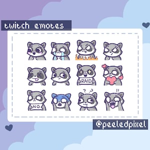 Raccoon Emotes x 12 for Twitch & Discord Emote | Racoon Twitch Emote Pack, Discord Emote Pack, Raccoon Emotes Bundle | Ready to Use