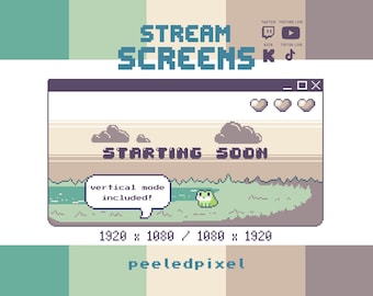 Frog Stream Screen Pack | Cute Animated Pixel Frog Screens | 4x Screens | Dual format compatible | Vertical Mode Included | Twitch, TikTok