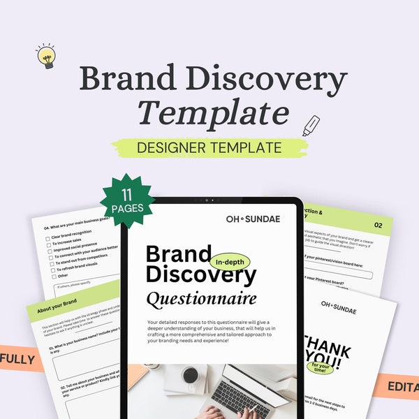 Branding Questionnaire | Canva Template Printable Questionnaire Instant Download Digital Brand Strategy for Designer Clients Packet Editable