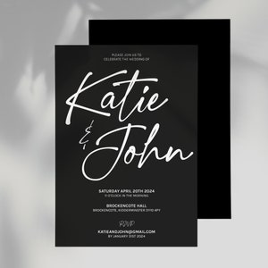 Luxury Black Wedding Invite Minimalist Modern Black and White Script Wedding Plan