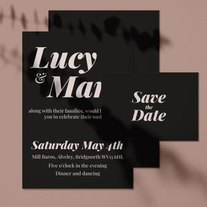 Luxury Black Wedding Invite Minimalist Modern Black and White