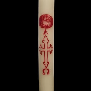 Cirio Pascual Vela Candle – Exclusive Easter Lent Holy Week Christ Candle – 10” Handcrafted with Cross, Lamb & Alpha Omega