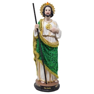 MrcjSales St. Judas Green Cloth Statue | Patron Saint of Hope | Durable Resin | Intricate Detail | Church/Home Decor | Gift for All