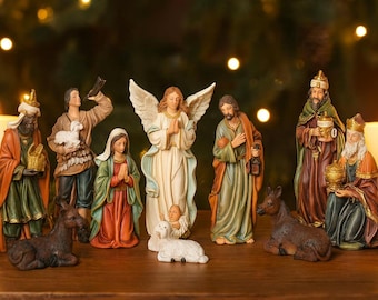 Nativity Figurines Set – 12″, 8″, 5″, 3″ | Christmas Nativity Scene Resin Figures | Pesebre Navideño Decorativo | Holy Family Statues