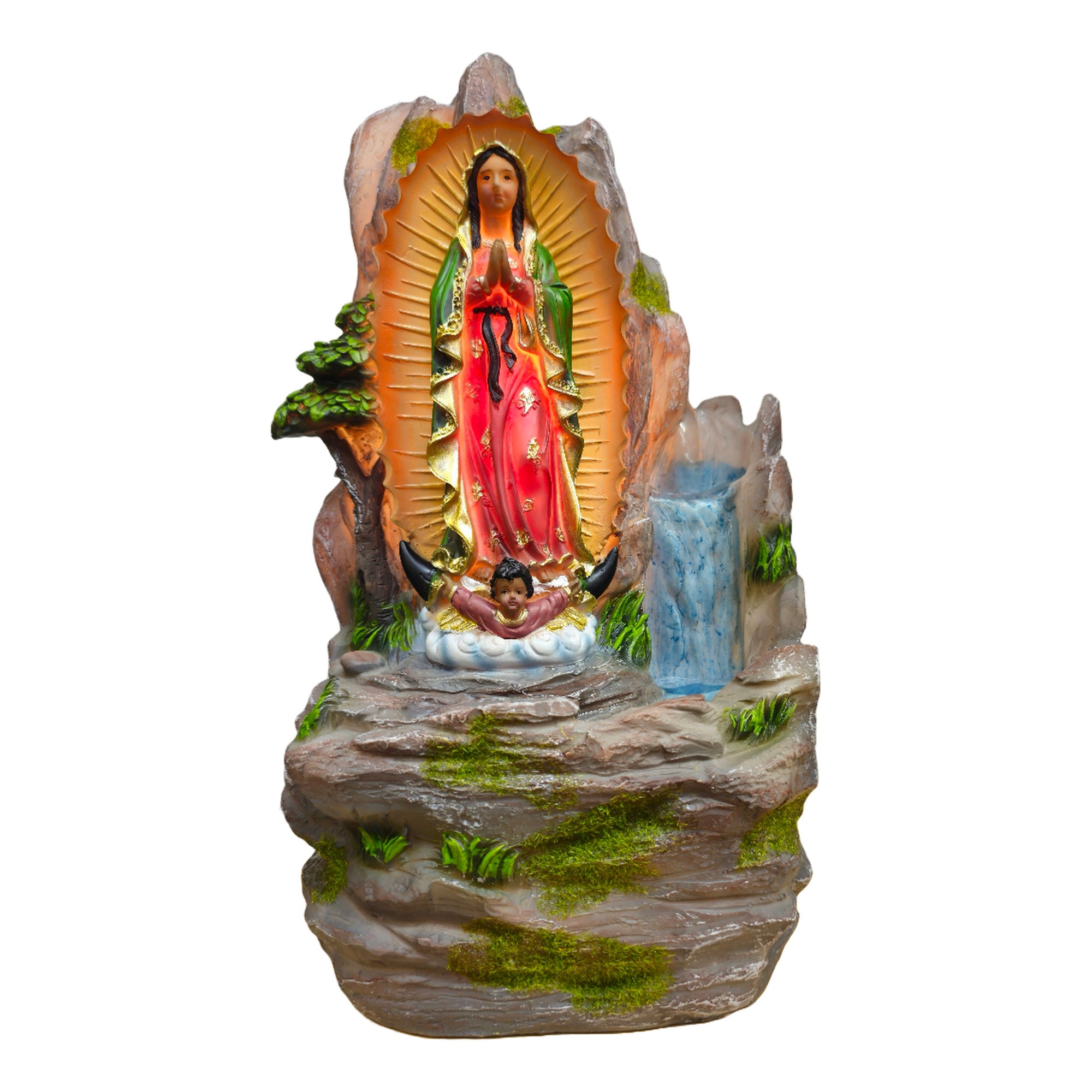 Ciieeo Bénitier Murale Guadalupe En Résine – Fontaine D'Eau Bénite Catholique Suspendue, Décoration Religieuse Élégante